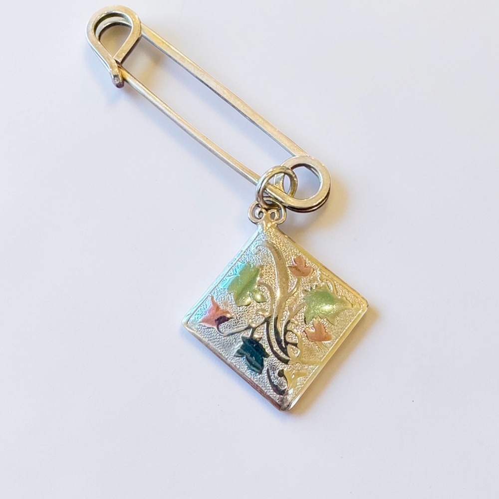 Silver Floral Enamel Safety Pin Charm